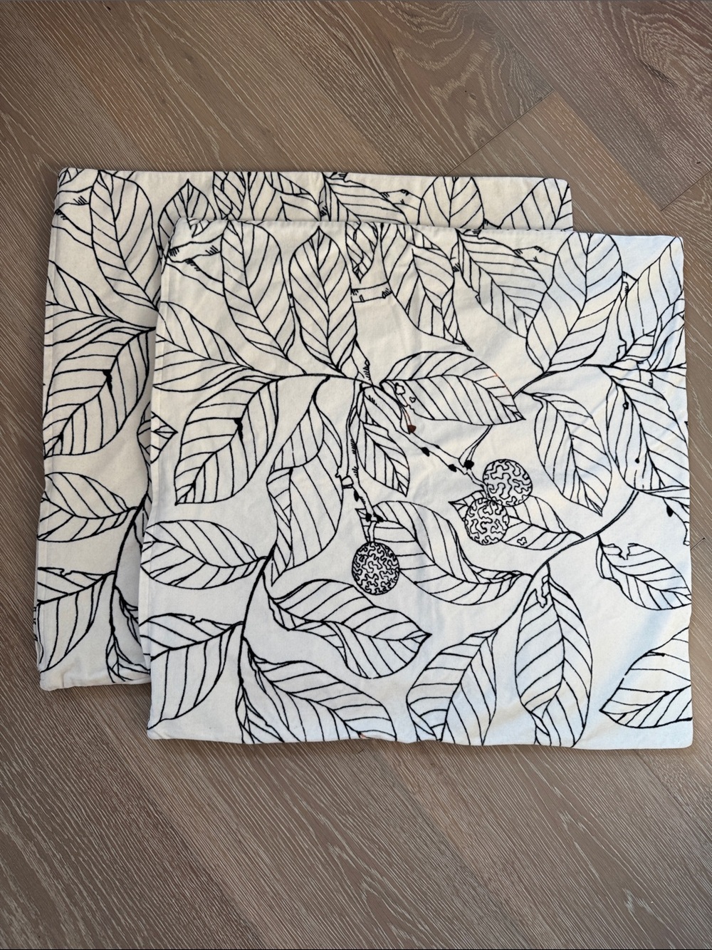 Cream and Black Leaf-Print Pillow Shams - (Brand Unbranded)